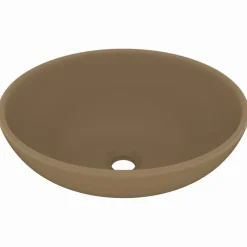 vidaXL Wastafel ovaal 40x33 cm keramiek matcrème