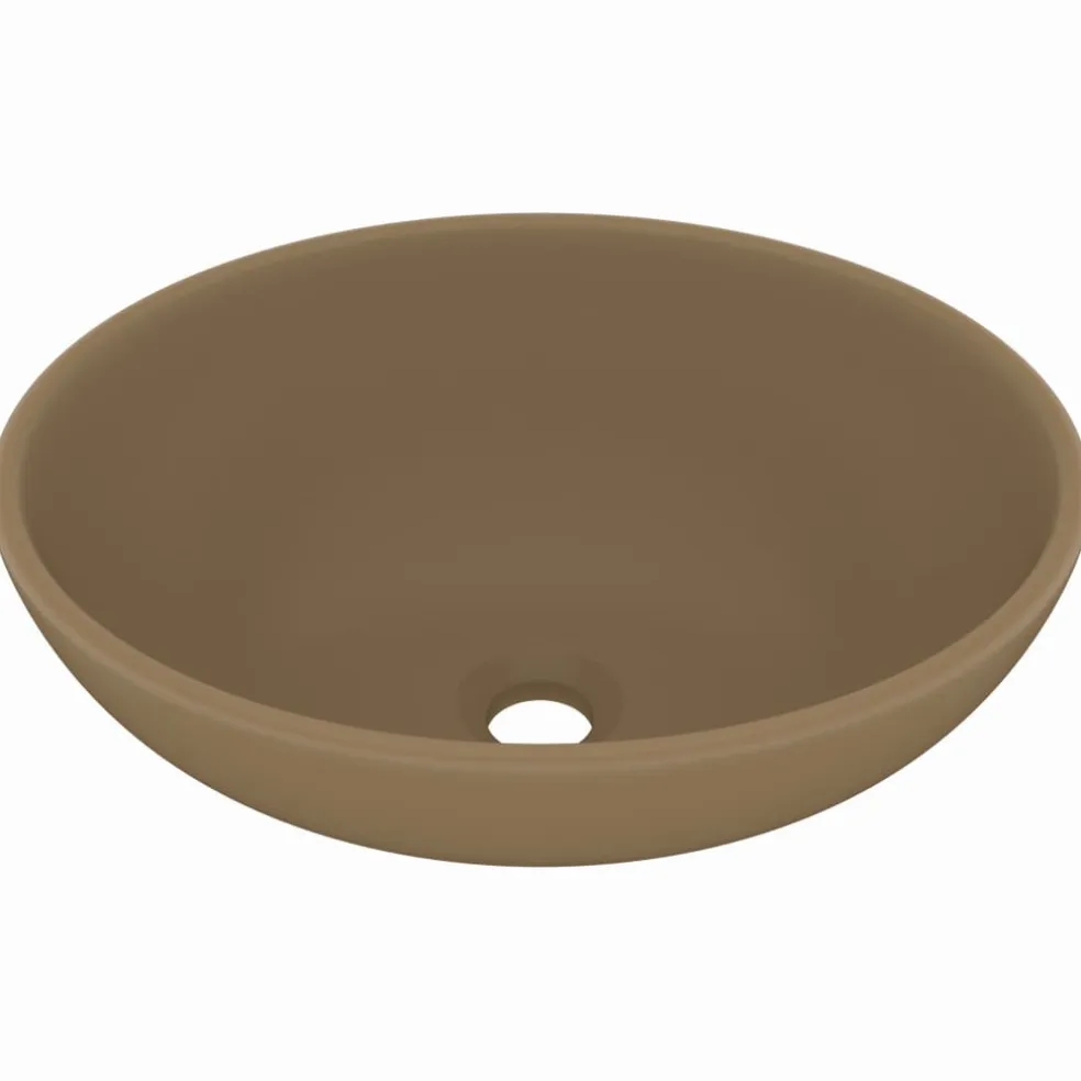 vidaXL Wastafel ovaal 40x33 cm keramiek matcrème