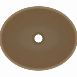 vidaXL Wastafel ovaal 40x33 cm keramiek matcrème