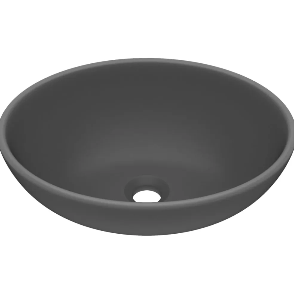 vidaXL Wastafel ovaal 40x33 cm keramiek mat donkergrijs