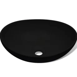 vidaXL Wastafel ovaal 40x33 cm keramiek zwart
