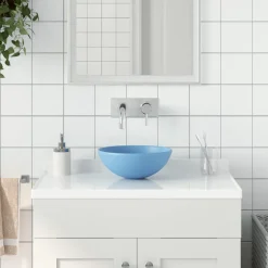 vidaXL Wastafel rond keramiek lichtblauw