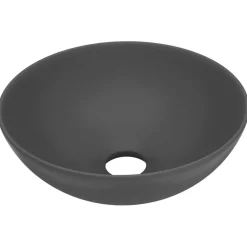 vidaXL Wastafel rond keramiek donkergrijs