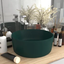 vidaXL Wastafel rond 40x15 cm keramiek mat donkergroen