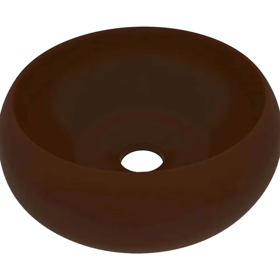 vidaXL Wastafel rond 40x15 cm keramiek mat donkerbruin