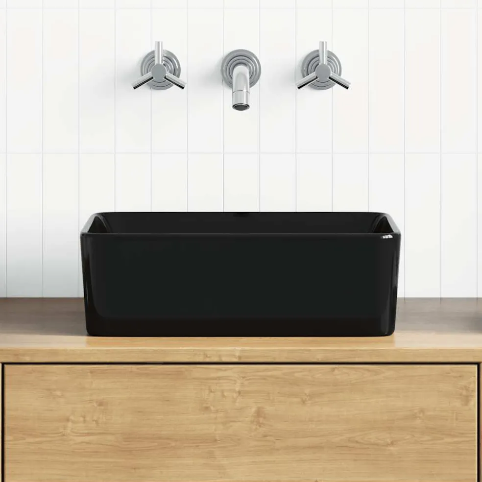 vidaXL Wastafel 40x30x13 cm keramiek zwart