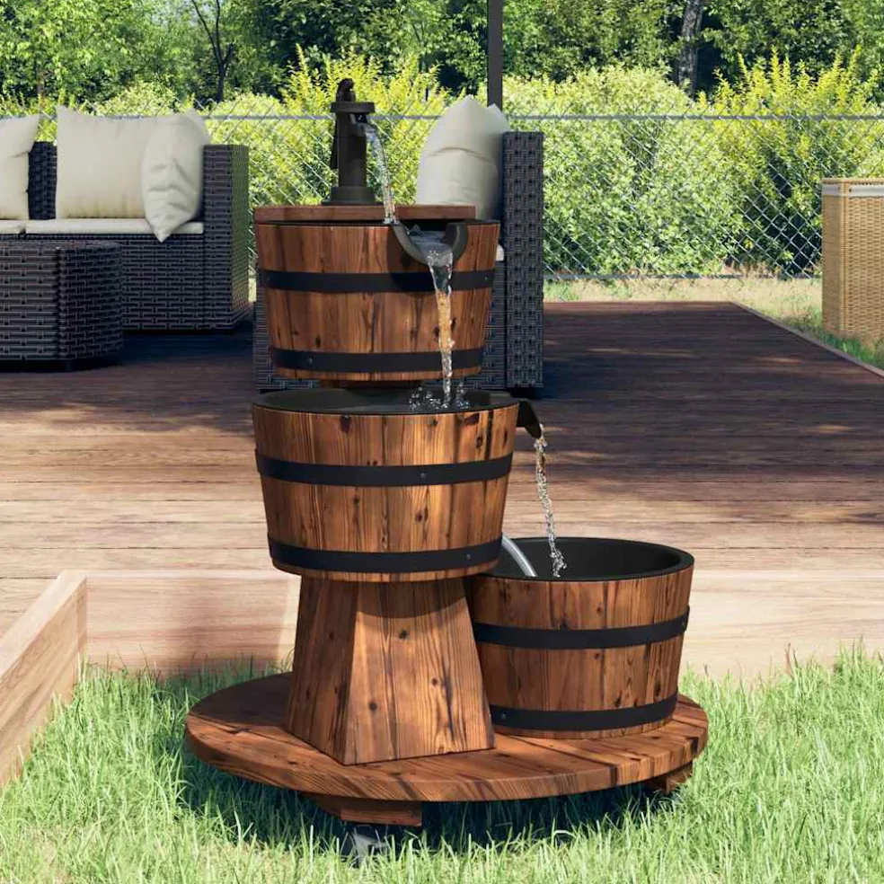 vidaXL Waterfontein met pomp en wieltjes 55x55x80 cm massief vurenhout