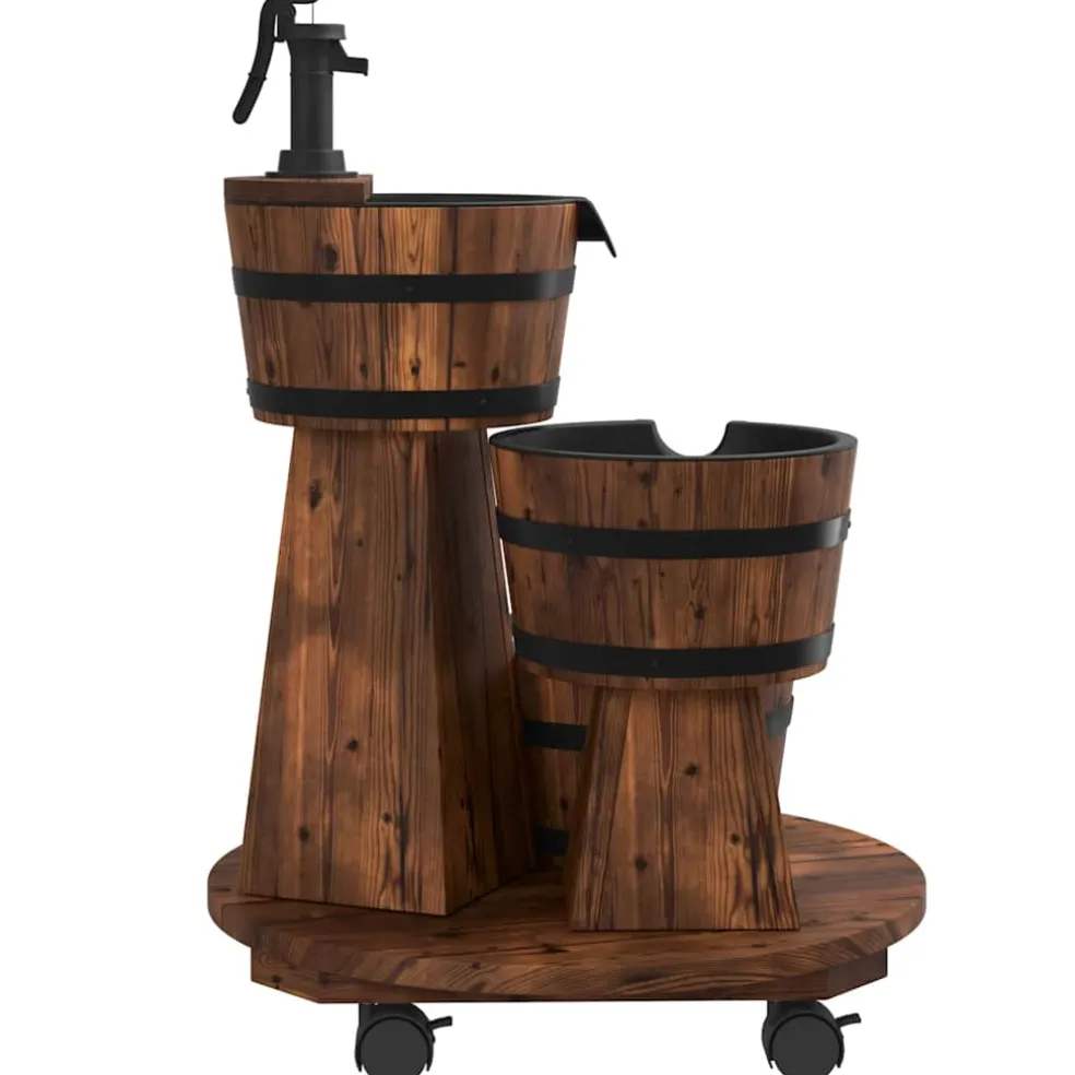 vidaXL Waterfontein met pomp en wieltjes 55x55x80 cm massief vurenhout