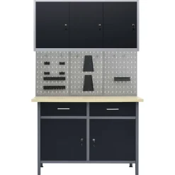 vidaXL Werkbank met drie wandpanelen en een kast