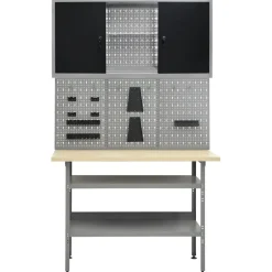 vidaXL Werkbank met drie wandpanelen en een kast