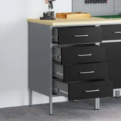 vidaXL Werkbank met lade met opslag Zwart en Grijs 50 x 55 x 85 cm