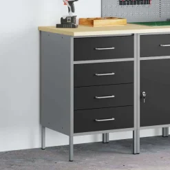 vidaXL Werkbank met lade met opslag Zwart en Grijs 50 x 55 x 85 cm