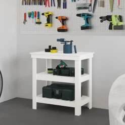 vidaXL Werkbank met plank Wit 78,5 x 50 x 80 cm Massief grenenhout
