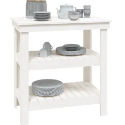 vidaXL Werkbank met plank Wit 78,5 x 50 x 80 cm Massief grenenhout