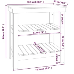 vidaXL Werkbank met plank Wit 78,5 x 50 x 80 cm Massief grenenhout