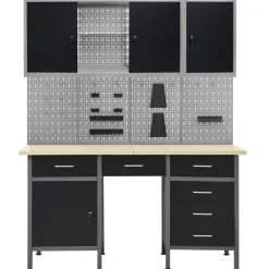 vidaXL Werkbank met vier wandpanelen en twee kasten