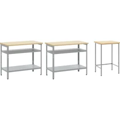 vidaXL Werkbankset 3 st Beige en Grijs Gepoedercoat staal