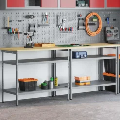 vidaXL Werkbankset 2 st Beige en Grijs Gepoedercoat staal