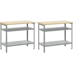 vidaXL Werkbankset 2 st Beige en Grijs Gepoedercoat staal