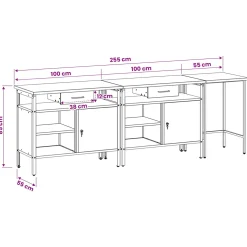 vidaXL Werkbankset 3 st Rood en Grijs Gepoedercoat staal