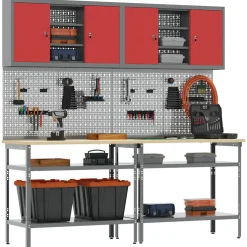 vidaXL Werkbankset 8 st Rood en Grijs Gepoedercoat staal