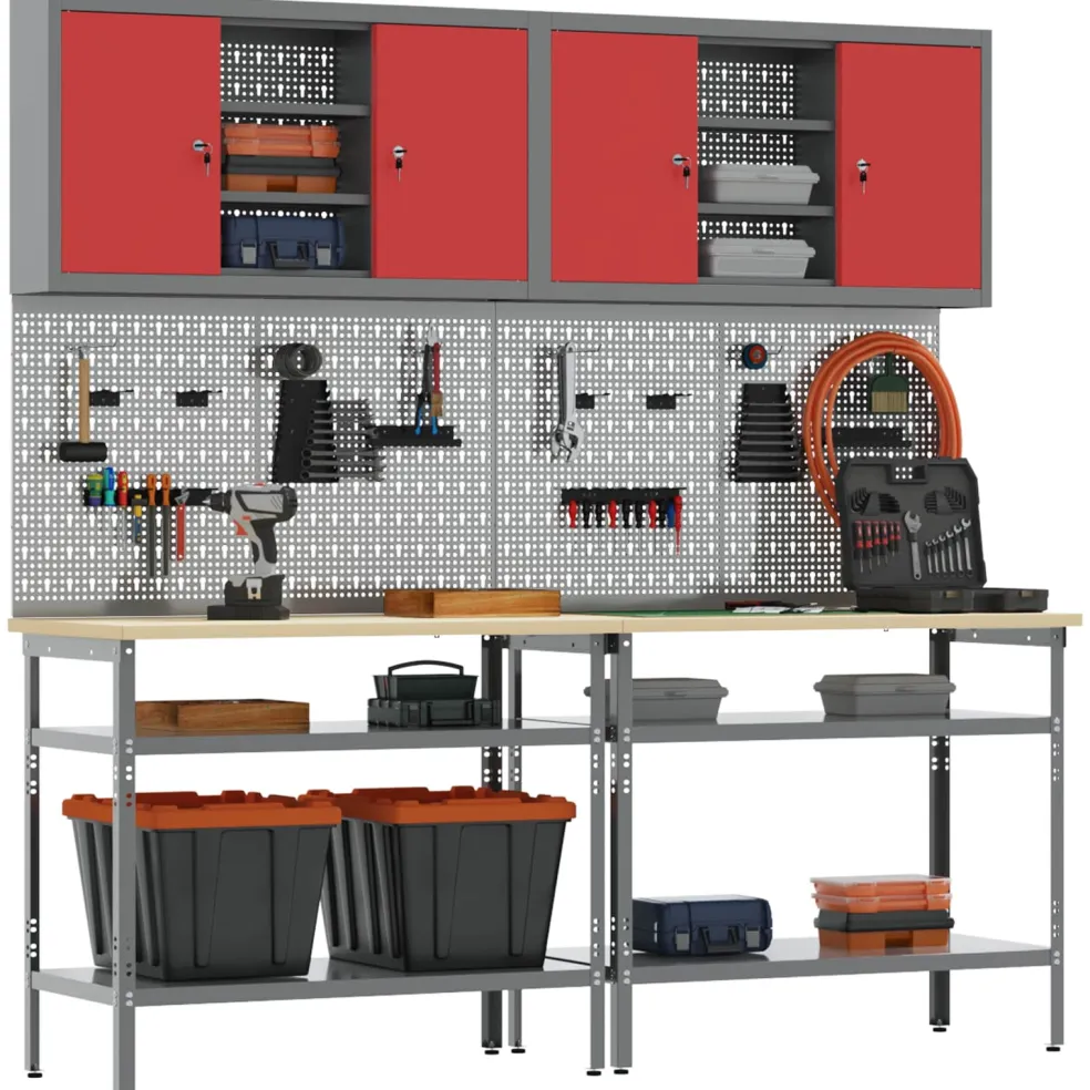 vidaXL Werkbankset 8 st Rood en Grijs Gepoedercoat staal