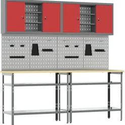 vidaXL Werkbankset 8 st Rood en Grijs Gepoedercoat staal