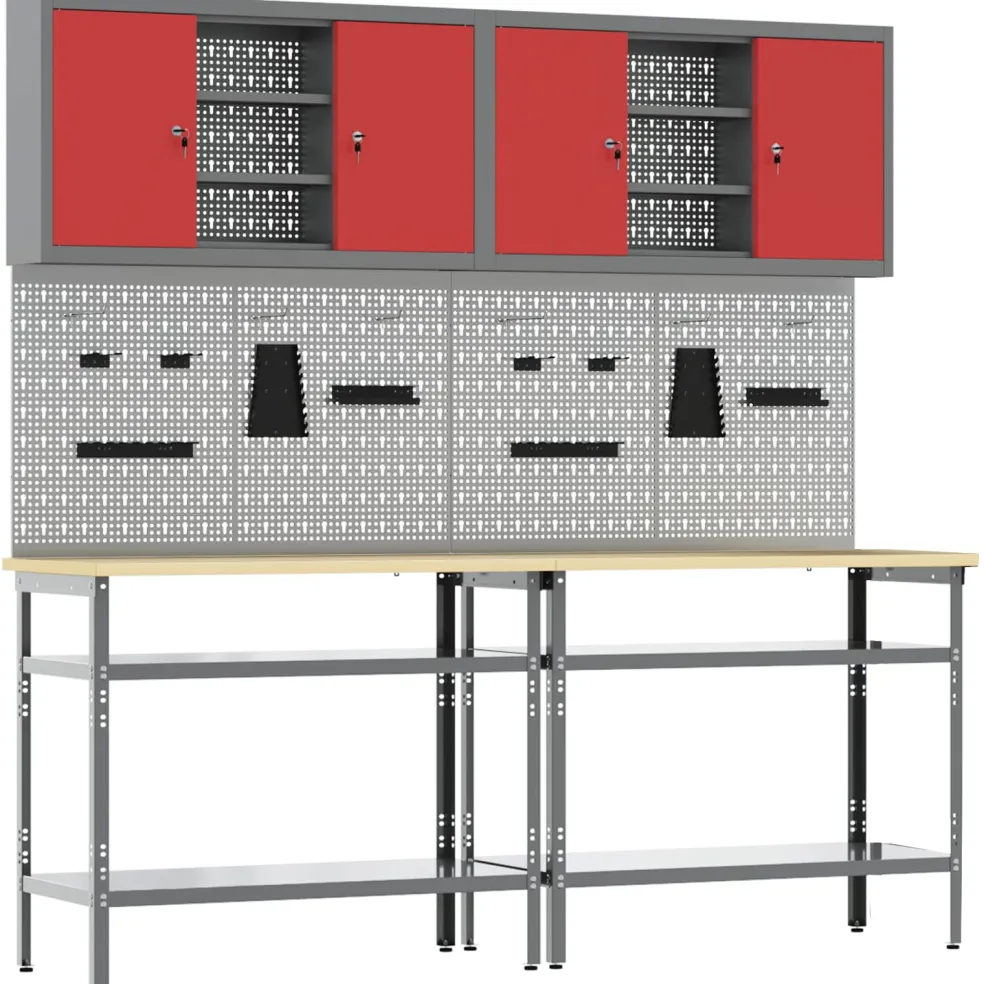 vidaXL Werkbankset 8 st Rood en Grijs Gepoedercoat staal