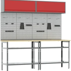 vidaXL Werkbankset 8 st Rood en Grijs Gepoedercoat staal