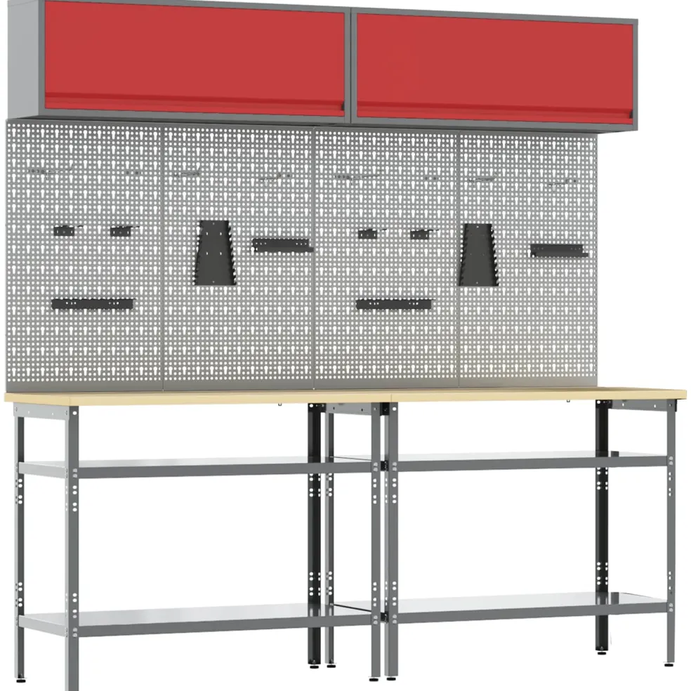 vidaXL Werkbankset 8 st Rood en Grijs Gepoedercoat staal