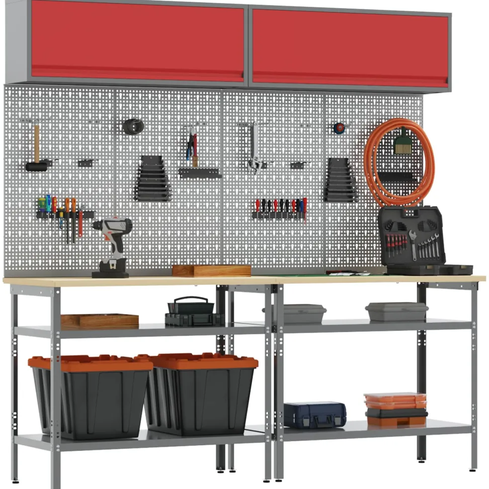 vidaXL Werkbankset 8 st Rood en Grijs Gepoedercoat staal