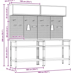 vidaXL Werkbankset 8 st Rood en Grijs Gepoedercoat staal