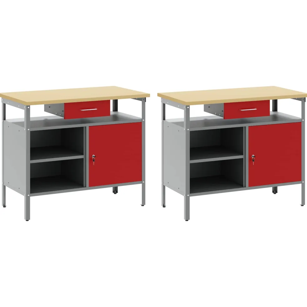 vidaXL Werkbankset 2 st Rood Gepoedercoat staal