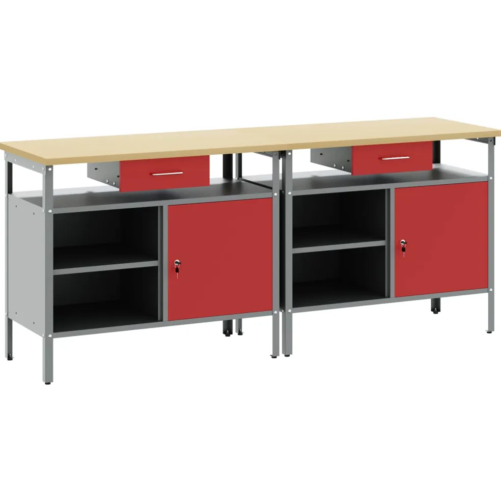 vidaXL Werkbankset 2 st Rood Gepoedercoat staal