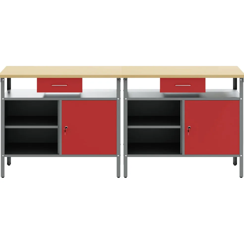 vidaXL Werkbankset 2 st Rood Gepoedercoat staal