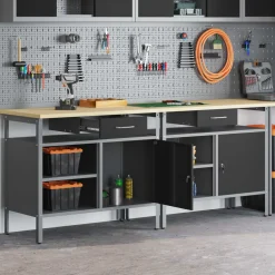 vidaXL Werkbankset 2 st Zwart Gepoedercoat staal
