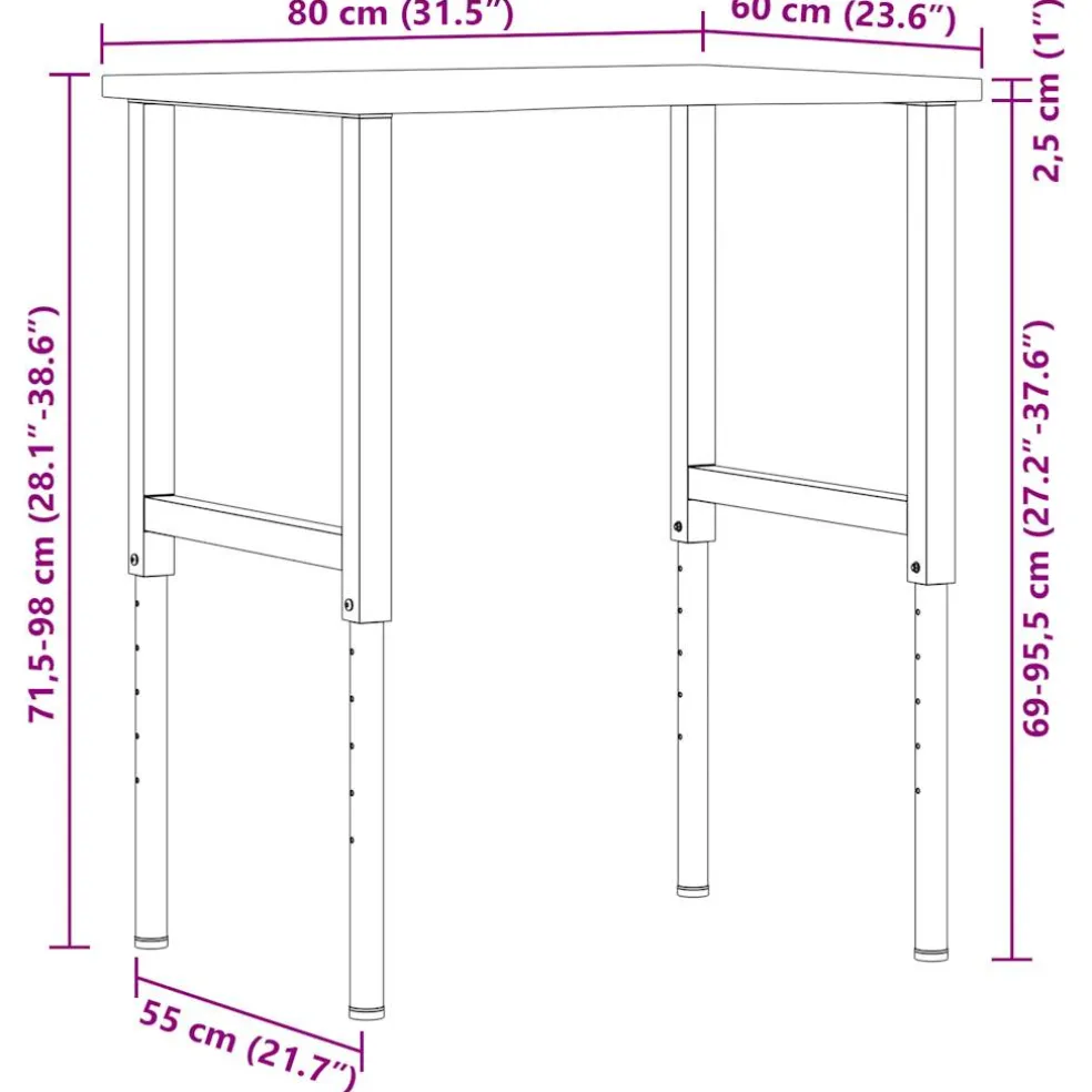 vidaXL Werkbank 80x60x(71,5-98) cm eikenhout lichtbruin