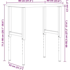 vidaXL Werkbank 80x60x(71,5-98) cm massief eikenhout