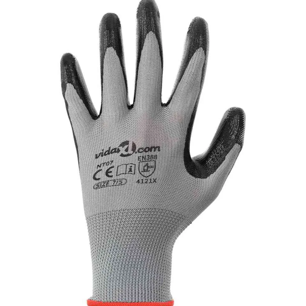 vidaXL Werkhandschoenen 12 st Grijs en zwart 7 / S Polyester