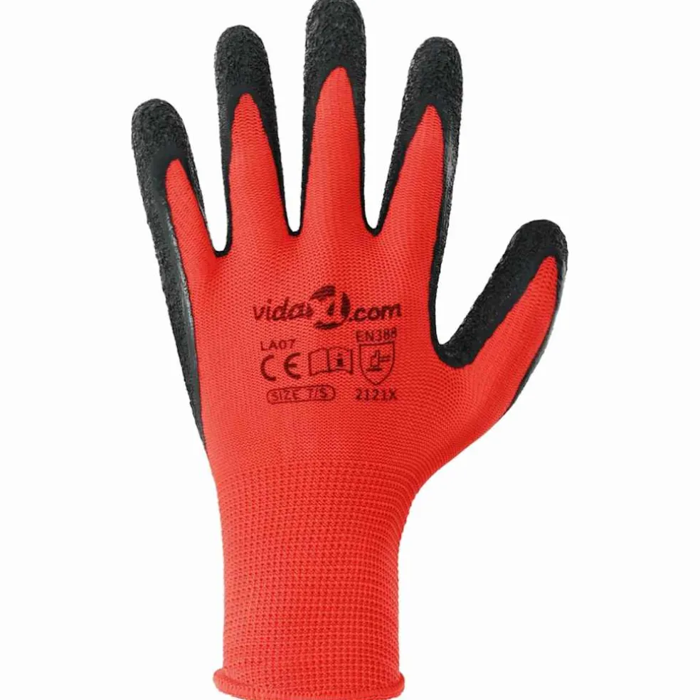 vidaXL Werkhandschoenen 12 st Rood en Zwart 7 / S Latexcoating