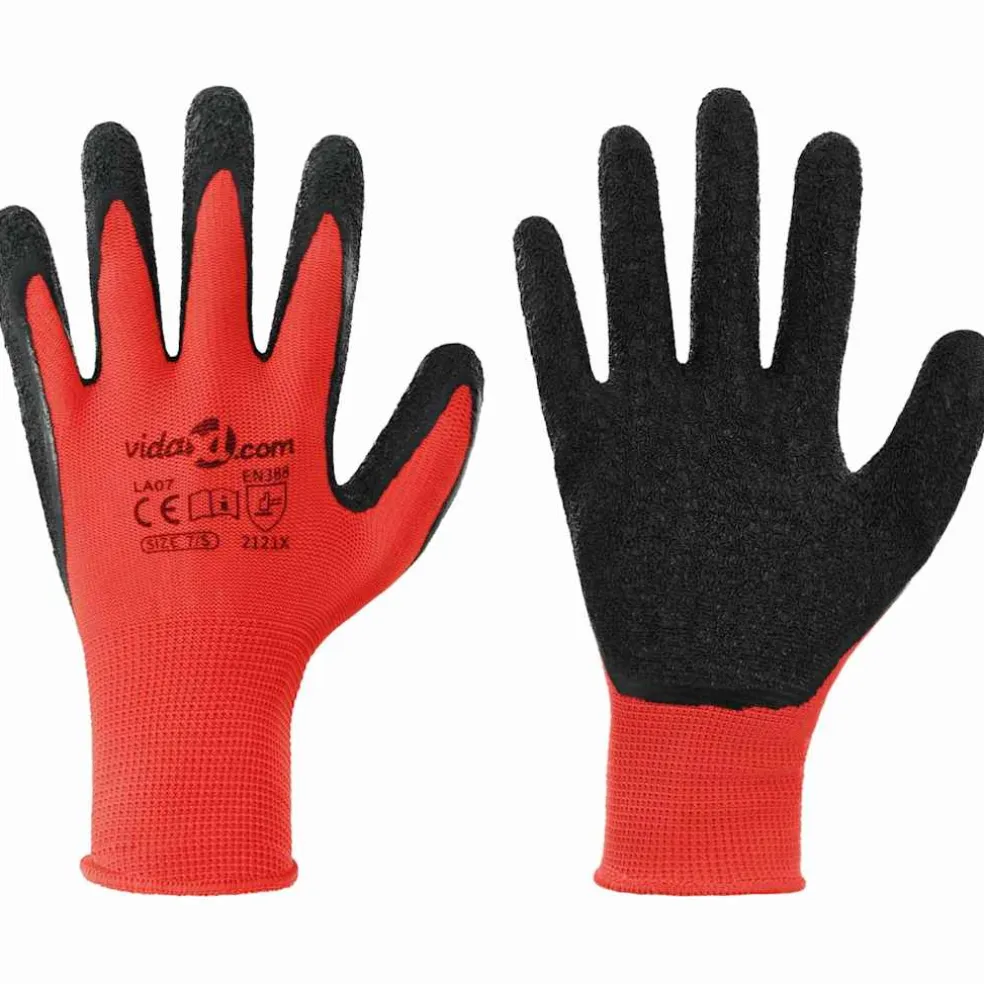 vidaXL Werkhandschoenen 12 st Rood en Zwart 7 / S Latexcoating