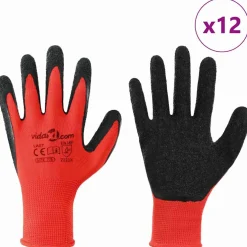 vidaXL Werkhandschoenen 12 st Rood en Zwart 7 / S Latexcoating