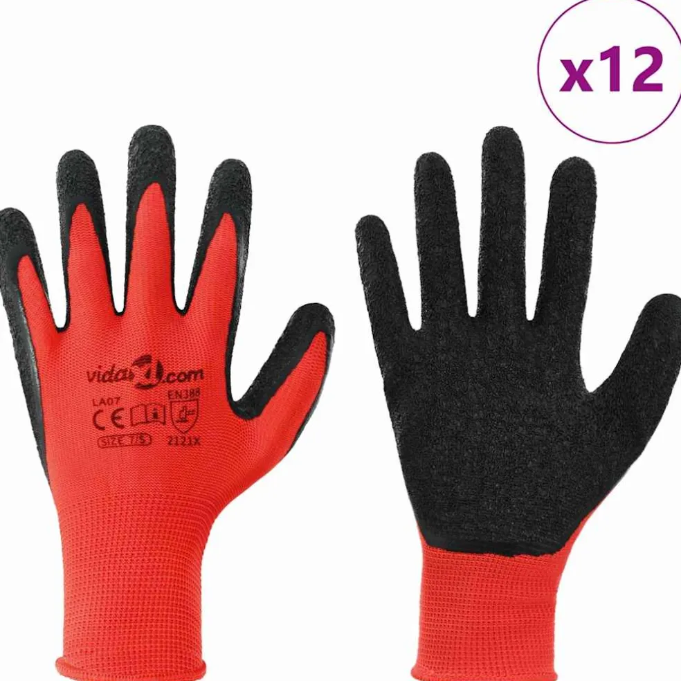 vidaXL Werkhandschoenen 12 st Rood en Zwart 7 / S Latexcoating