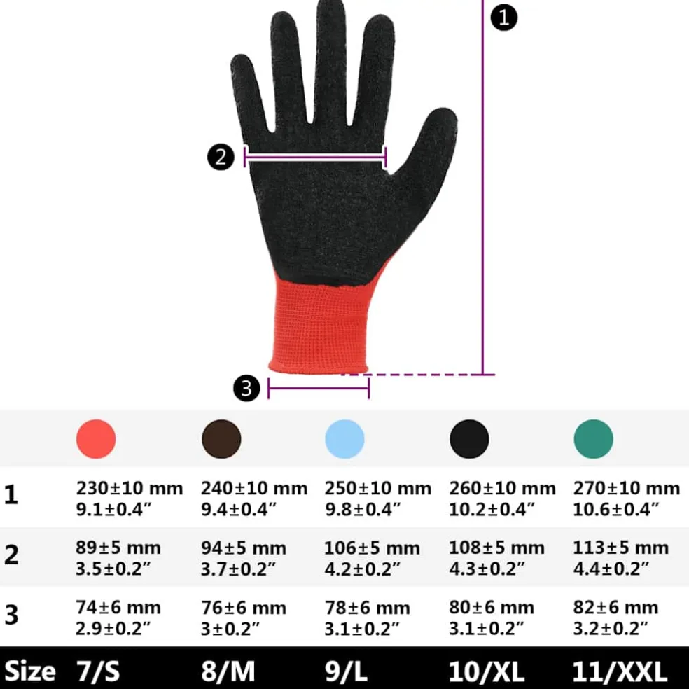 vidaXL Werkhandschoenen 12 st Rood en Zwart 7 / S Latexcoating