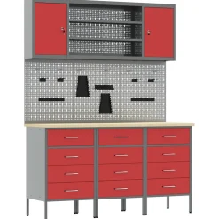 vidaXL Werk kast met lade met plank 7 st Rood Engineered hout en staal