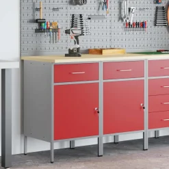vidaXL Werk kast met lade met slot 2 st Rood en Grijs 100 x 55 x 85 cm