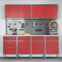 vidaXL Werk kast met lade met slot 10 st Rood Engineered hout en staal