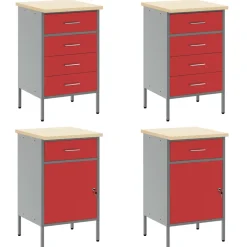 vidaXL Werk kast met lade met slot 10 st Rood Engineered hout en staal