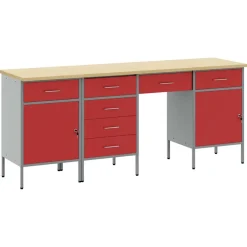 vidaXL Werk kast met lade met slot 4 st Rood Engineered hout en staal