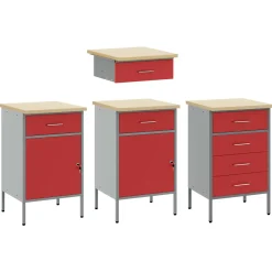 vidaXL Werk kast met lade met slot 4 st Rood Engineered hout en staal
